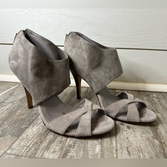 Cole Haan Grey Suede Sandal Heel Size 8.5 - Picture 1 of 3